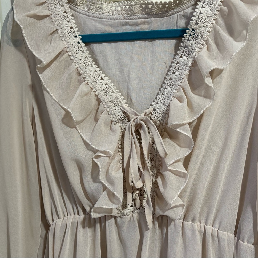 Cream Ruffle Mini Dress - Picture 3 of 4